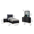 Pemberly Row 4 Piece Twin Bedroom Set with LED Bed in Black and Gold