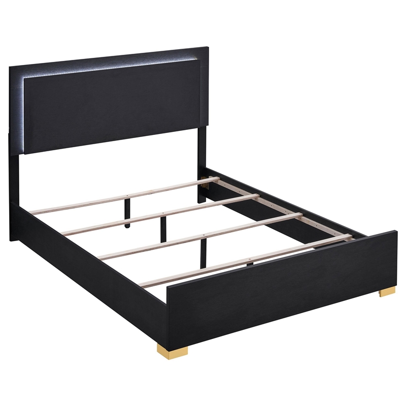 Pemberly Row 4 Piece Twin Bedroom Set with LED Bed in Black and Gold