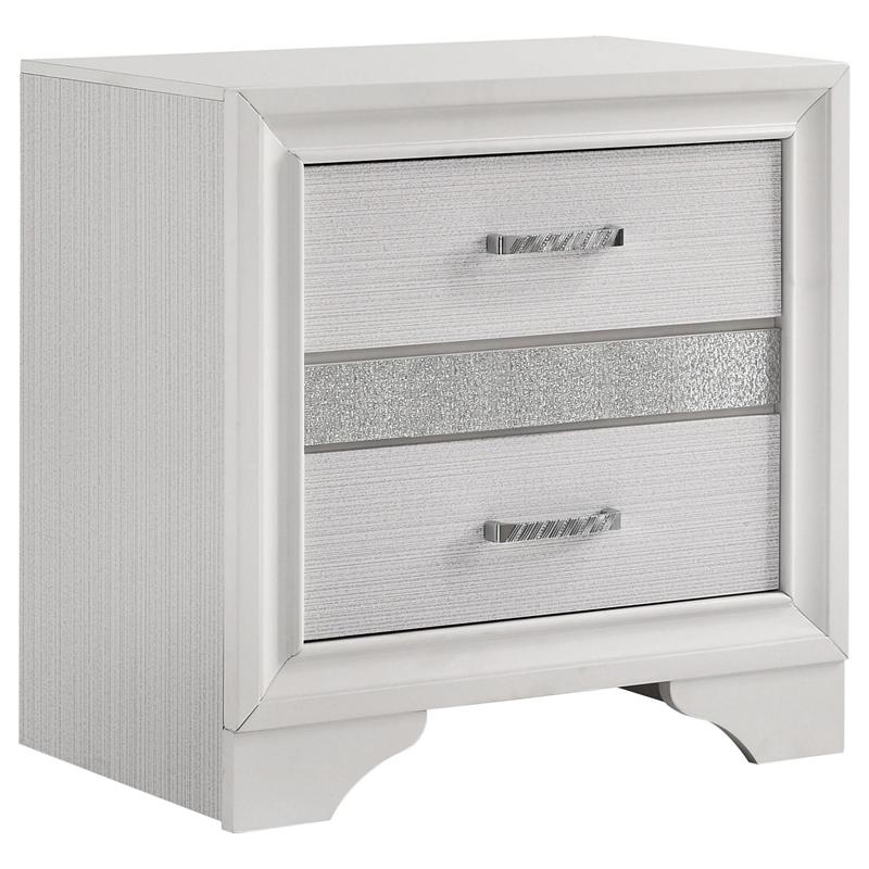 Pemberly Row 4 Piece Twin Storage Bedroom Set in White/Glitter Stripes
