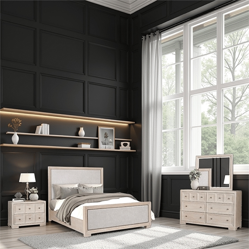 Pemberly Row 4 Piece Queen Bedroom Set with Mirror in Tawny Brown