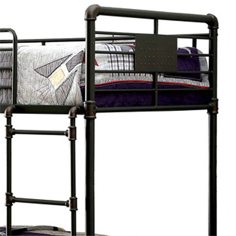 Pemberly Row Industrial Twin Metal Bunk Bed with Ladder in Black
