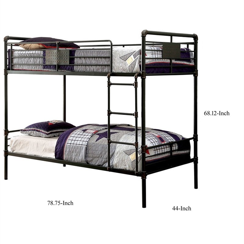 Pemberly Row Industrial Twin Metal Bunk Bed with Ladder in Black