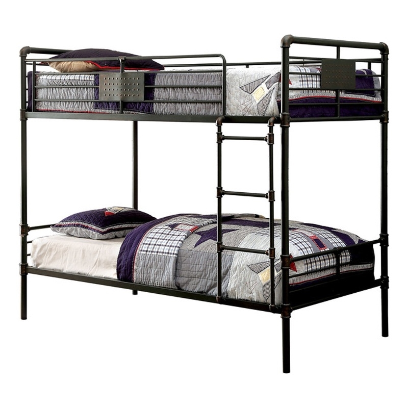 Pemberly Row Industrial Twin Metal Bunk Bed with Ladder in Black