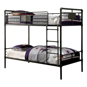 Pemberly Row Industrial Twin Metal Bunk Bed with Ladder in Black
