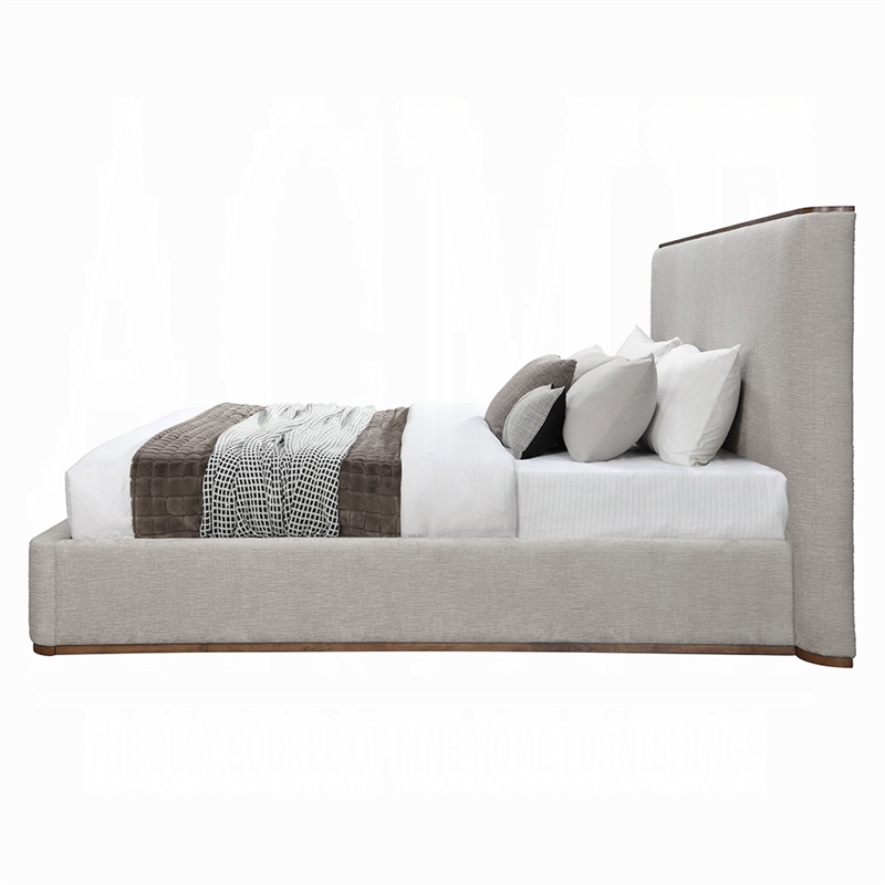 Pemberly Row Upholstered King Bed with Low Profile Footboard in Gray