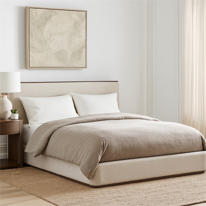 Pemberly Row Upholstered King Bed with Low Profile Footboard in Gray