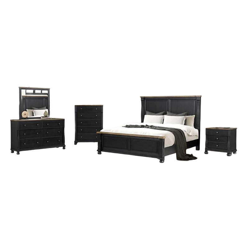Pemberly Row 5 Piece Queen Bedroom Set in Black and Rustic Oak Brown