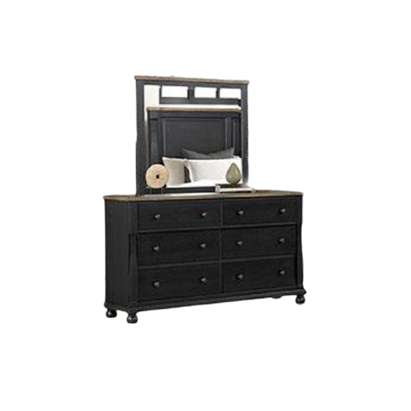 Pemberly Row 5 Piece Queen Bedroom Set in Black and Rustic Oak Brown