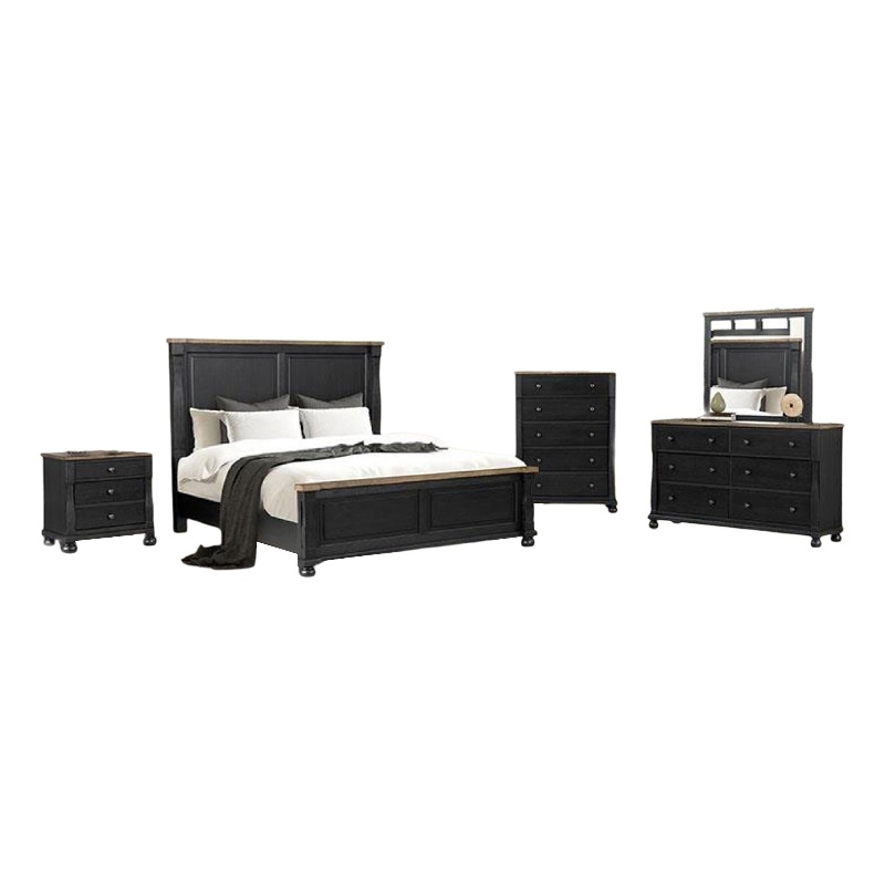 Pemberly Row 5 Piece Queen Bedroom Set in Black and Rustic Oak Brown