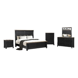 Pemberly Row 5 Piece Queen Bedroom Set in Black and Rustic Oak Brown