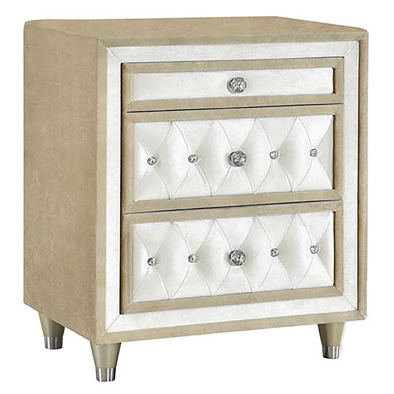 Pemberly Row 5 Piece Queen Bedroom Set with Velvet Headboard in Ivory