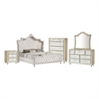 Pemberly Row 5 Piece Queen Bedroom Set with Velvet Headboard in Ivory
