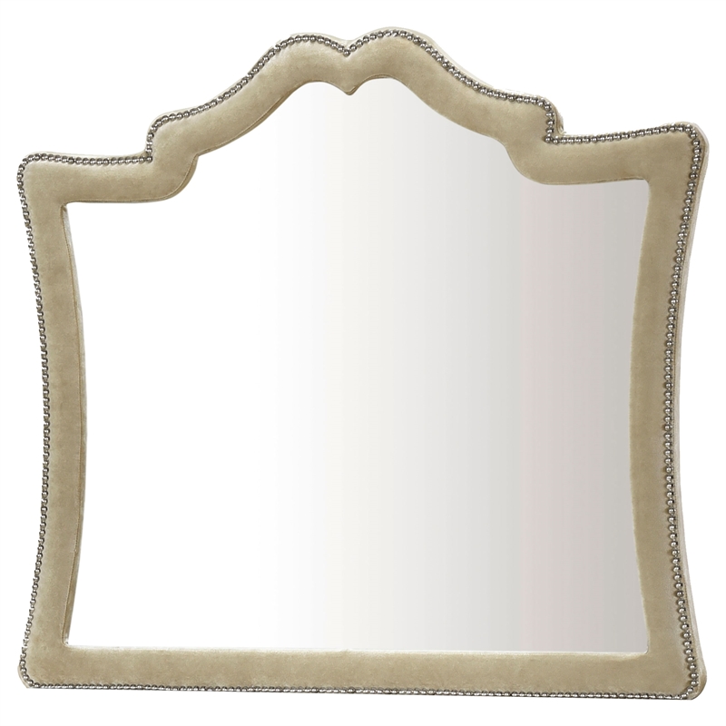 Pemberly Row 4 Piece Queen Bedroom Set with Velvet Headboard in Ivory