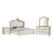 Pemberly Row 4 Piece Queen Bedroom Set with Velvet Headboard in Ivory