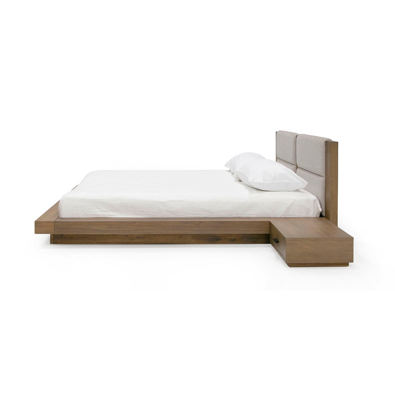 Pemberly Row Queen Platform Bed with 2 Nightstands in Walnut Brown and Gray