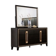 Pemberly Row 4pc Queen Set with Dresser Mirror in Espresso and Gold Trim