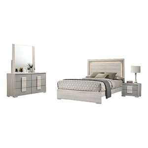 Pemberly Row 4pc Queen Bedroom Set with LED Headboard in Stone Gray
