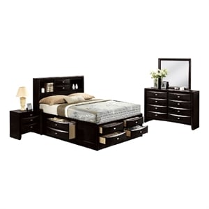Pemberly Row 5pc Queen Set with Bookcase and 2 Nightstands in Black