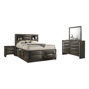 Pemberly Row 4pc Queen Set with Bookcase Headboard and Drawers in Gray