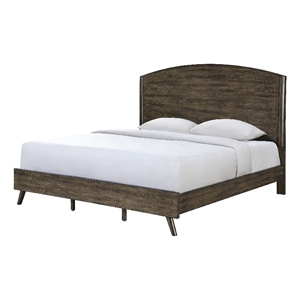 Pemberly Row Queen Bed with Mid-Century Modern Design in Walnut Brown Okume