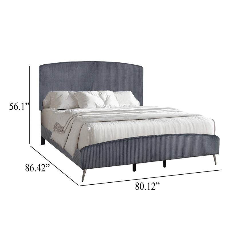 Pemberly Row Queen Size Bed with Padded Headboard in Mist Gray Pine