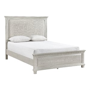 Pemberly Row Queen Size Bed with Padded Headboard in Mist Gray Pine