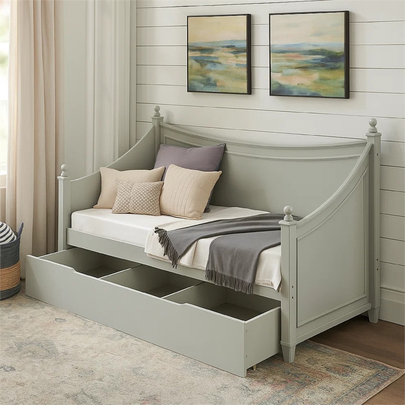 Pemberly Row Twin Daybed with Trundle and Storage in Light Gray Wood