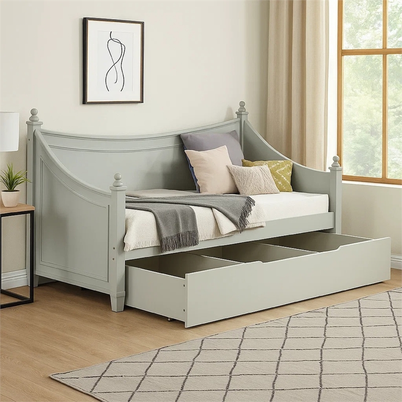 Pemberly Row Twin Daybed with Trundle and Storage in Light Gray Wood