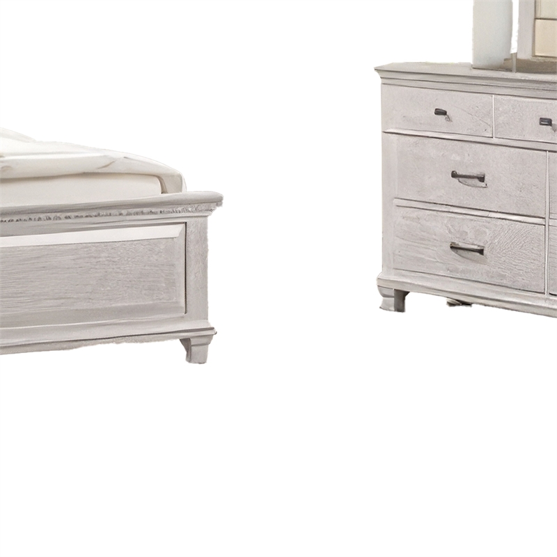 Pemberly Row 4pc Queen Bedroom Set with Cream Upholstery in Weathered Gray