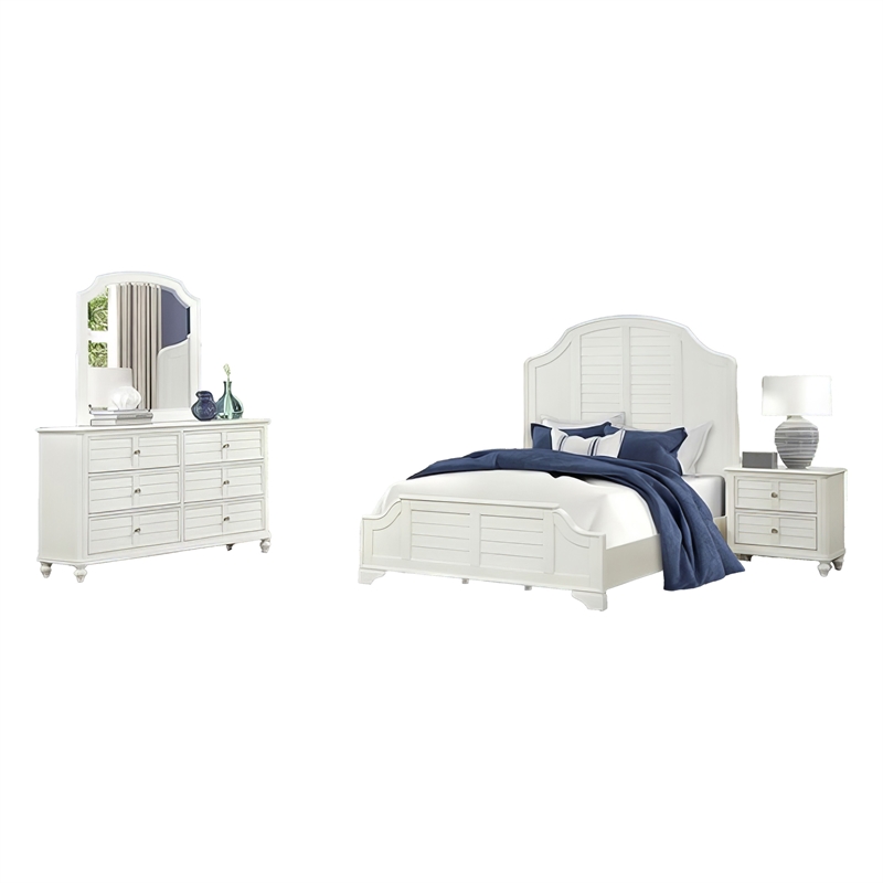 Pemberly Row 4pc Queen Set with Curved Louvered Headboard in Antique White
