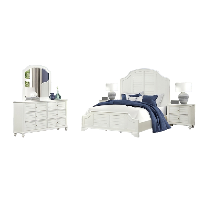 Pemberly Row 5pc Queen Set with Louvre and 2 Nightstands in Antique White