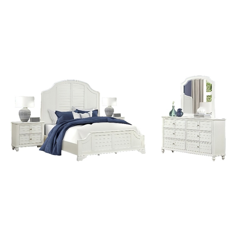 Pemberly Row 5pc Queen Set with Louvre and 2 Nightstands in Antique White
