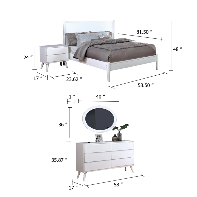 Pemberly Row 4pc Full Set with Dresser and Oval Mirror in White Wood