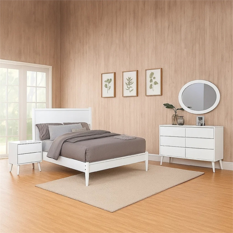 Pemberly Row 4pc Full Set with Dresser and Oval Mirror in White Wood