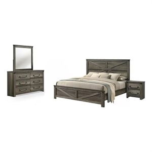 Pemberly Row 4pc Farmhouse Queen Set with Tall Headboard in Rustic Gray