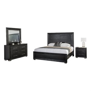 Pemberly Row 4pc Queen Set with LED Headboard and USB Ports in Black