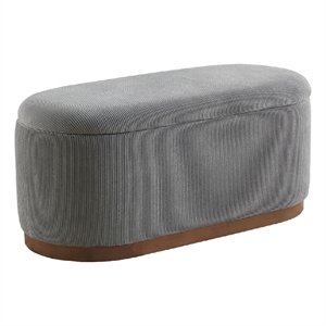 Pemberly Row 43 Inch Storage Bench in Ribbed Gray Corduroy and Walnut Brown