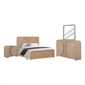 Pemberly Row 4pc Queen Set with Reeded Dresser Mirror in Natural Brown