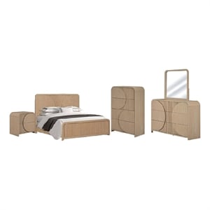 Pemberly Row 5pc Queen Set with Tall Chest and Reeded in Natural Brown