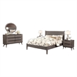 Pemberly Row 5pc Queen Set with 2 Nightstands and Oval Mirror in Gray Wood