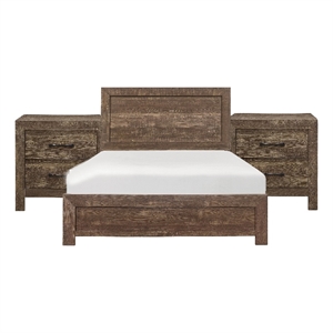 Pemberly Row 3 Piece Queen Set with Panel Bed and 2 Nightstands in Brown