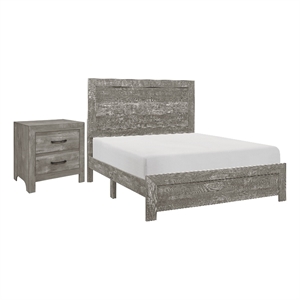 Pemberly Row 2 Piece Queen Set with Panel Headboard and Nightstand in Gray