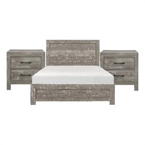 Pemberly Row 3pc Queen Set with Panel Headboard and 2 Nightstands in Gray