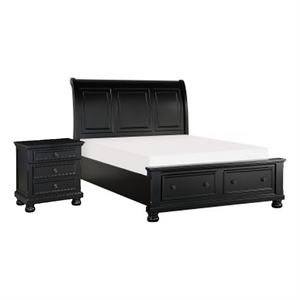 Pemberly Row 2 Piece Queen Set with Storage Bed and Nightstand in Black