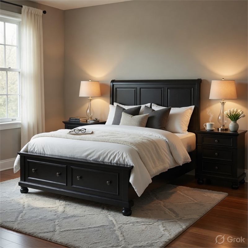 Pemberly Row 3 Piece Queen Set with Storage Bed and 2 Nightstands in Black