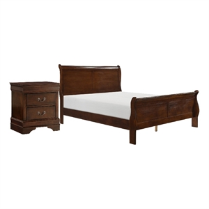 Pemberly Row 2 Piece Queen Set with Sleigh Bed and Nightstand in Brown