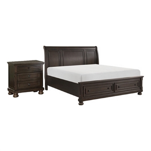 Pemberly Row 2pc Queen Set with Storage Bed and Nightstand Chest in Brown
