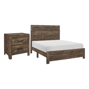 Pemberly Row 2pc California King Set with Panel Bed and Nightstand in Brown
