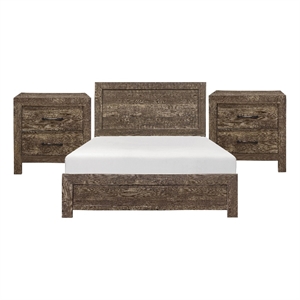 Pemberly Row 3pc California King Panel Bed Set with 2 Nightstands in Brown
