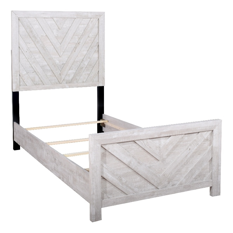 Pemberly Row Twin Bed with Chevron Patterned Headboard in Driftwood Gray